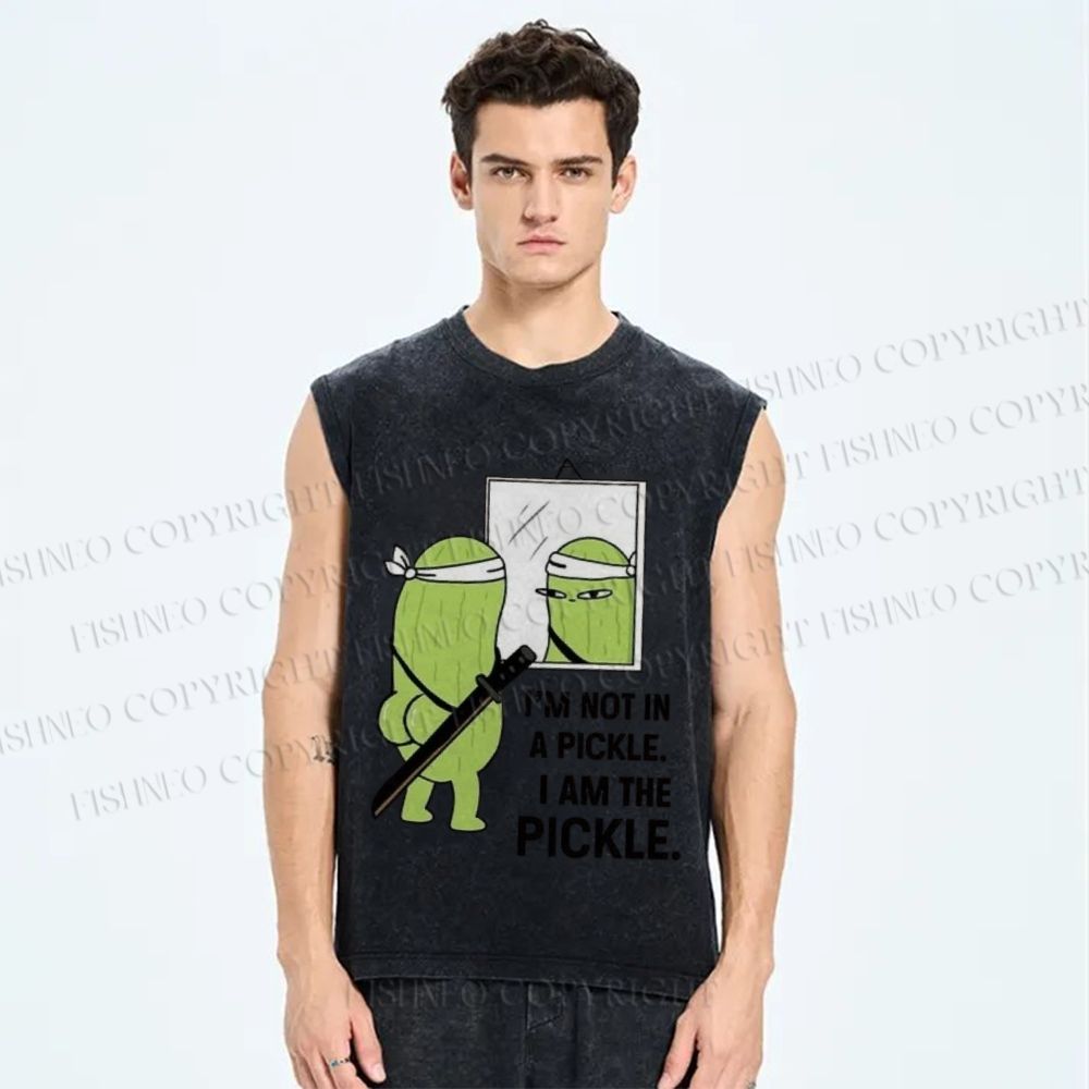 Unisex I Am The Pickle Printed Washed Tank Top