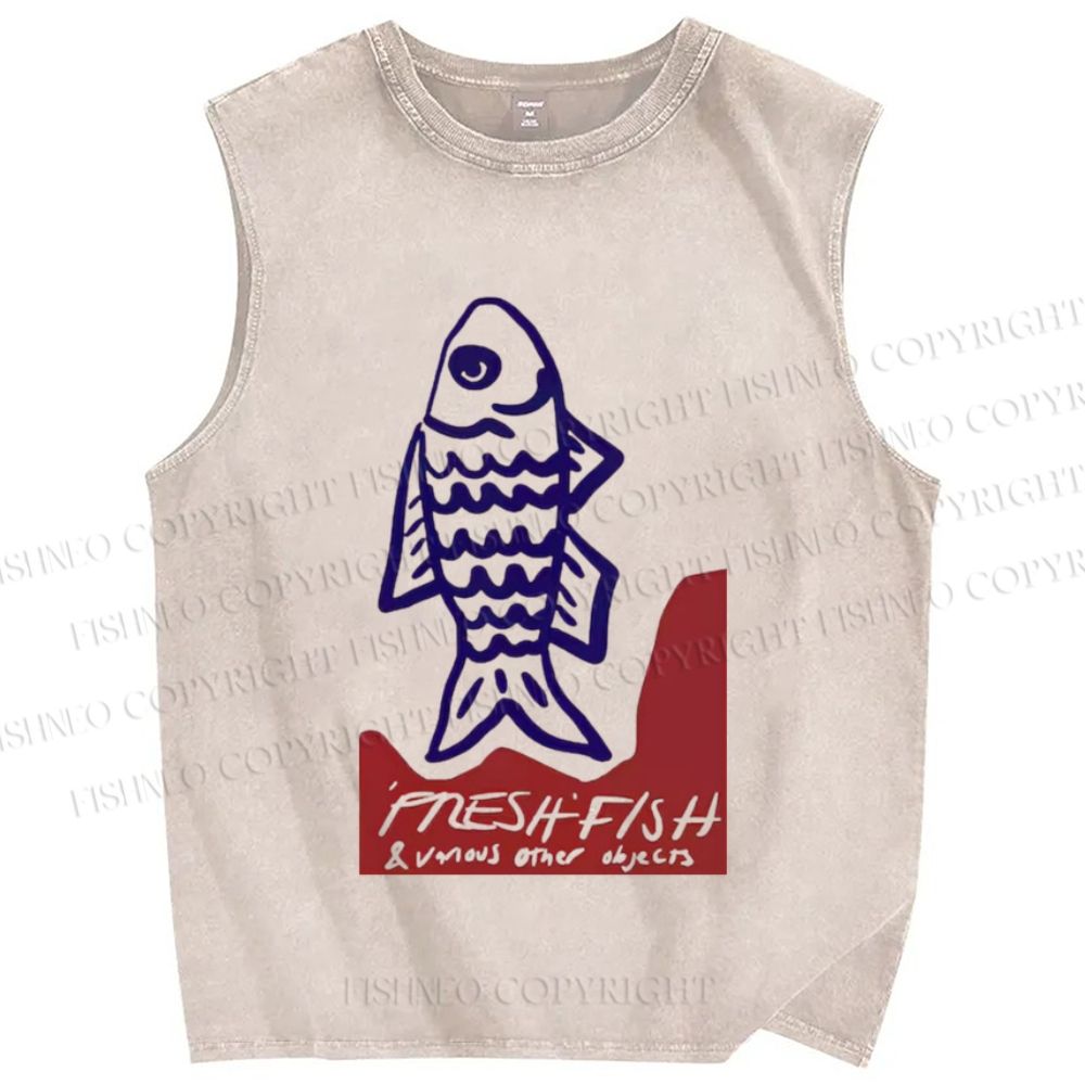 Unisex Fresh Fish Printed Washed Tank Top