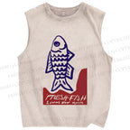 Unisex Fresh Fish Printed Washed Tank Top