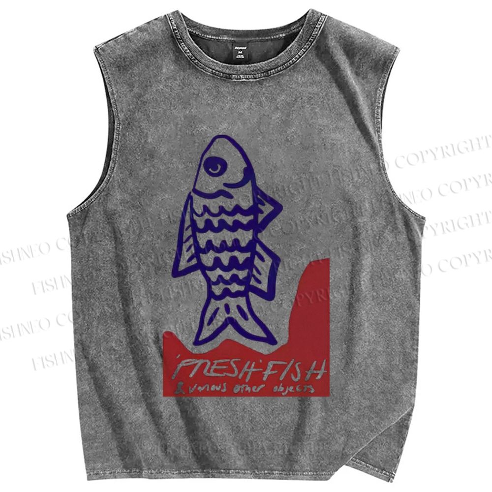 Unisex Fresh Fish Printed Washed Tank Top