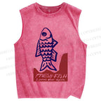 Unisex Fresh Fish Printed Washed Tank Top