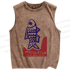 Unisex Fresh Fish Printed Washed Tank Top