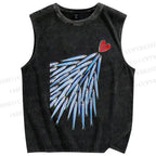 Unisex Love Fish Printed Washed Tank Top