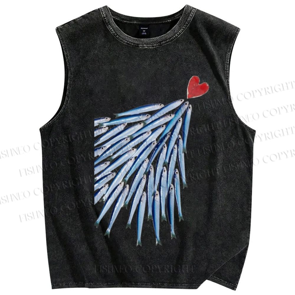 Unisex Love Fish Printed Washed Tank Top