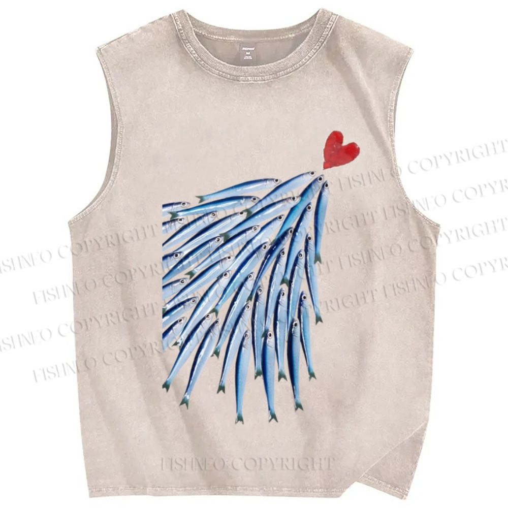 Unisex Love Fish Printed Washed Tank Top