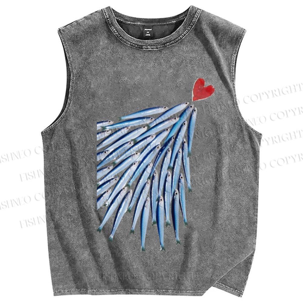 Unisex Love Fish Printed Washed Tank Top