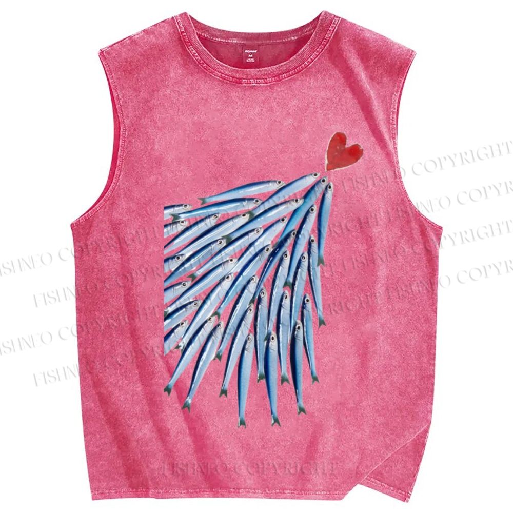 Unisex Love Fish Printed Washed Tank Top