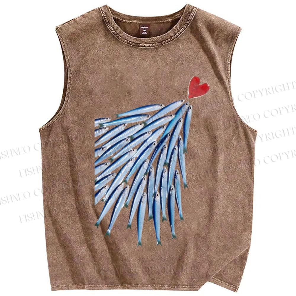 Unisex Love Fish Printed Washed Tank Top