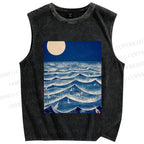 Unisex Wave And Drift Bottle Printed Washed Tank Top