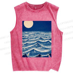 Unisex Wave And Drift Bottle Printed Washed Tank Top