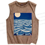 Unisex Wave And Drift Bottle Printed Washed Tank Top