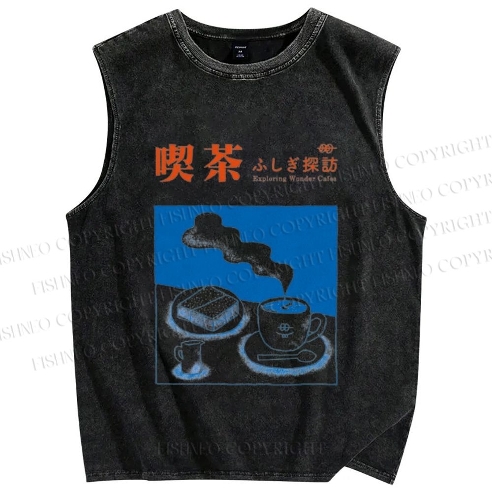 Unisex Exploring Wonder Cafes Printed Washed Tank Top