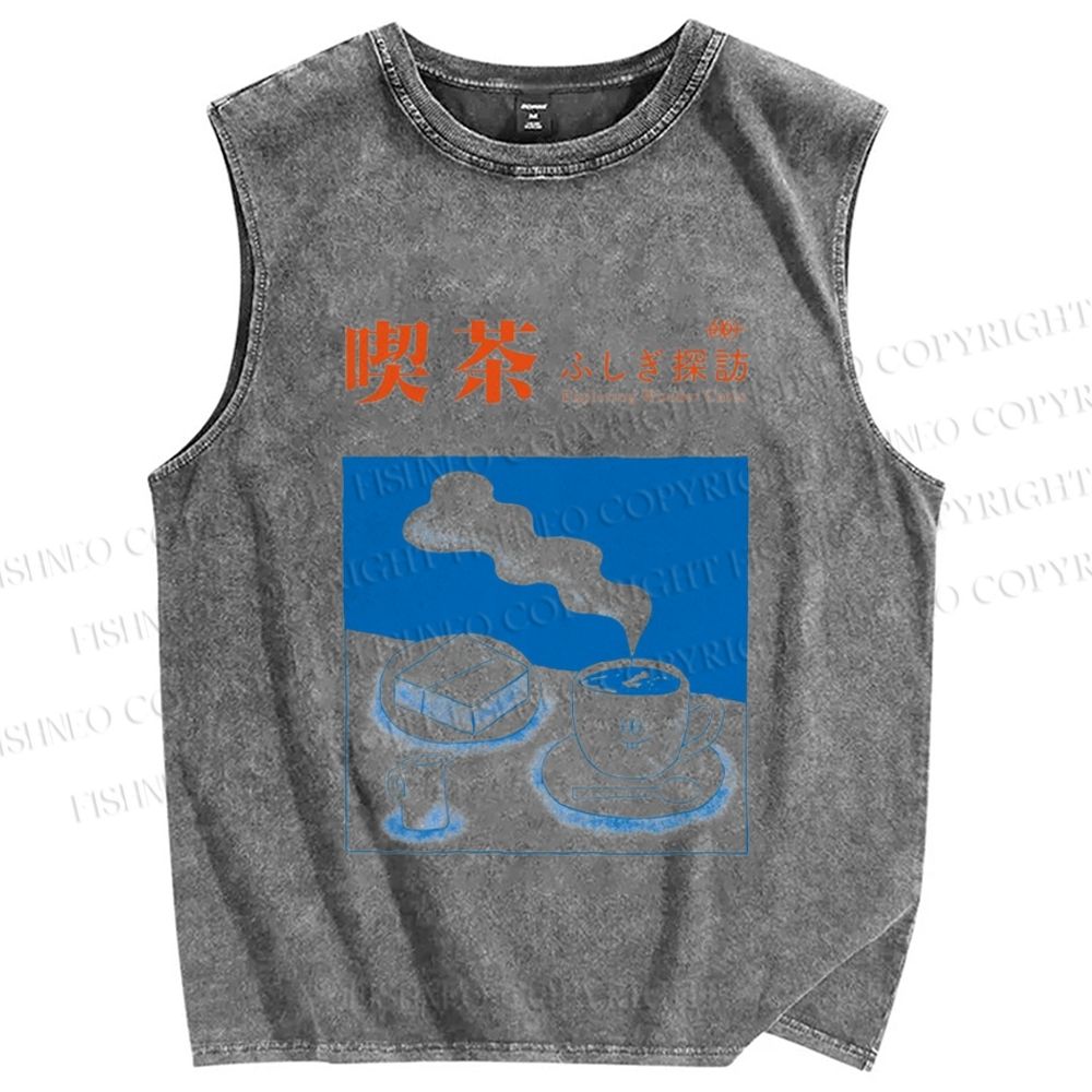 Unisex Exploring Wonder Cafes Printed Washed Tank Top