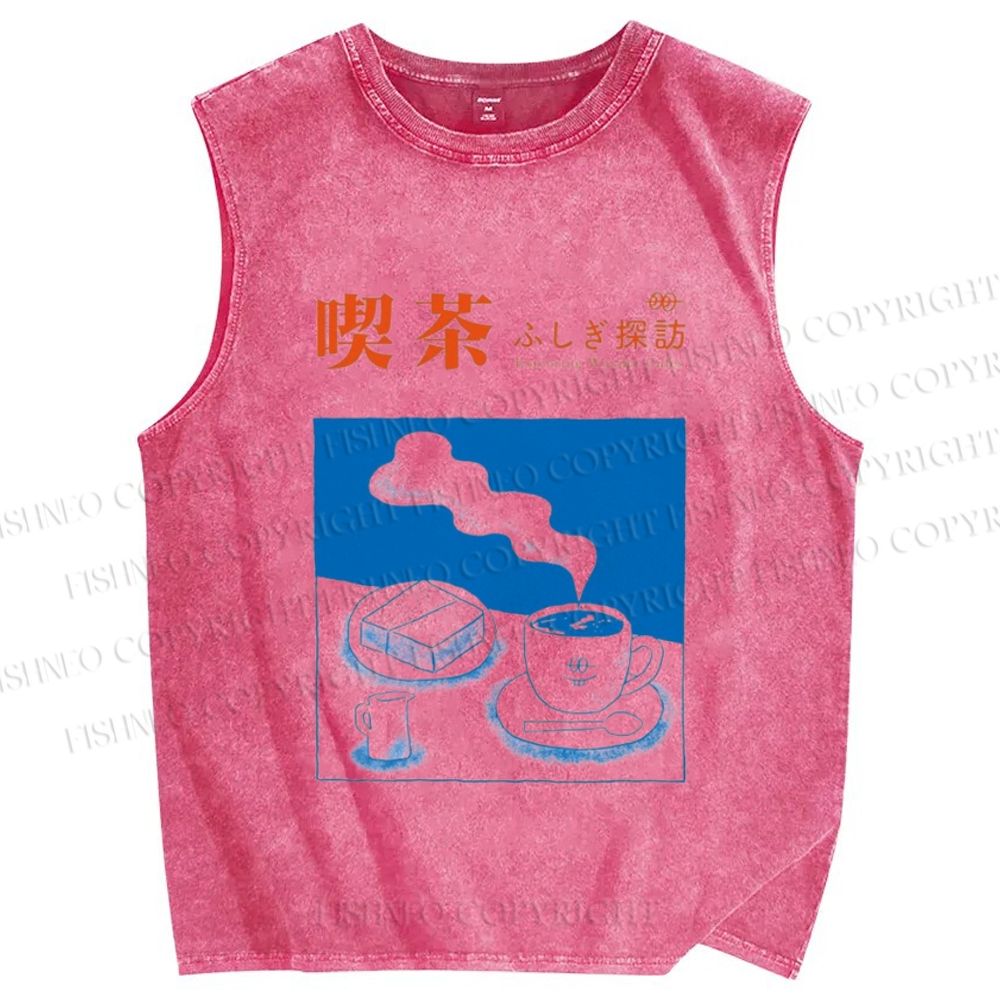 Unisex Exploring Wonder Cafes Printed Washed Tank Top