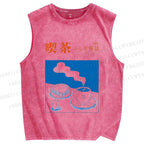 Unisex Exploring Wonder Cafes Printed Washed Tank Top