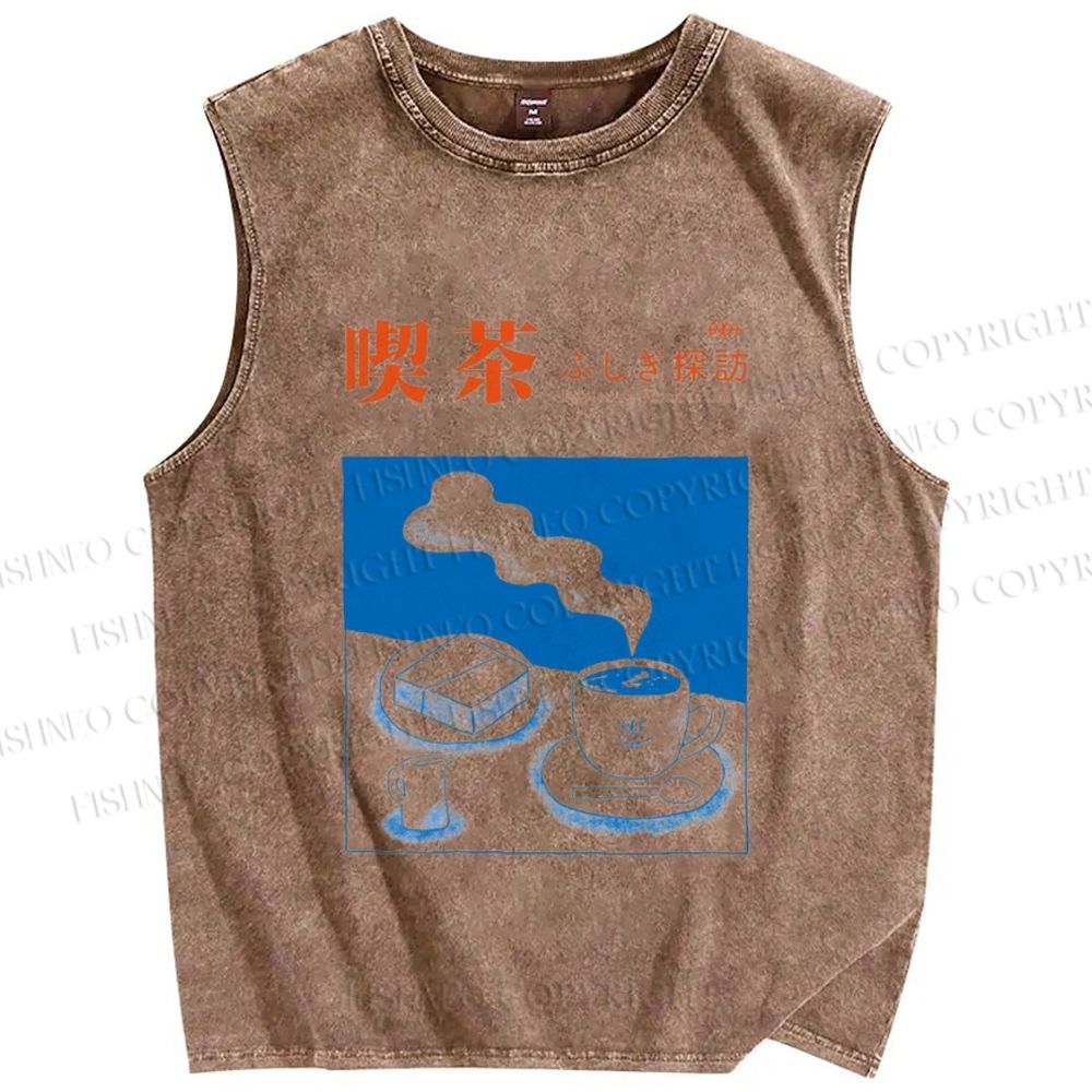 Unisex Exploring Wonder Cafes Printed Washed Tank Top