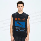 Unisex Exploring Wonder Cafes Printed Washed Tank Top