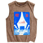 Unisex Exploring Wonder Cafes Printed Washed Tank Top