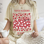 Unisex Yayoi Kusama Cat Printed Washed Tee