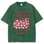 Unisex Yayoi Kusama Cat Printed Washed Tee