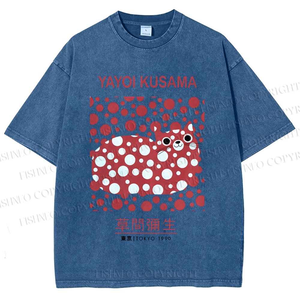 Unisex Yayoi Kusama Cat Printed Washed Tee