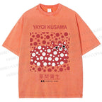 Unisex Yayoi Kusama Cat Printed Washed Tee