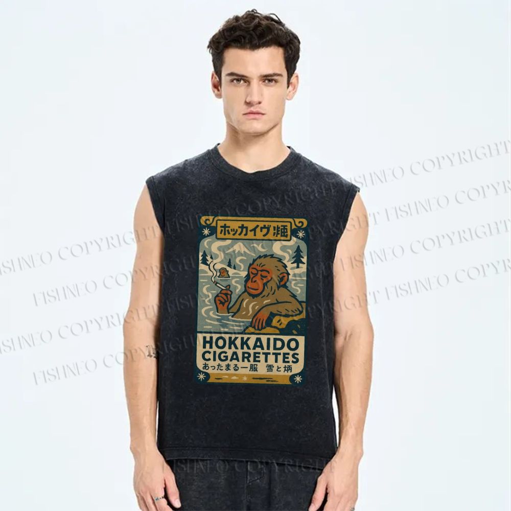 Unisex Vintage Monkey Printed Washed Tank Top