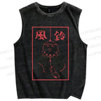 Unisex Japanese Wind Chime Printed Washed Tank Top