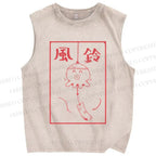 Unisex Japanese Wind Chime Printed Washed Tank Top