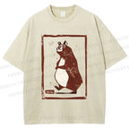 Unisex Cartoon Bear Printed Washed Tee