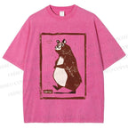 Unisex Cartoon Bear Printed Washed Tee