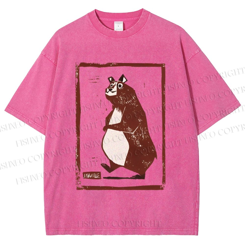 Unisex Cartoon Bear Printed Washed Tee