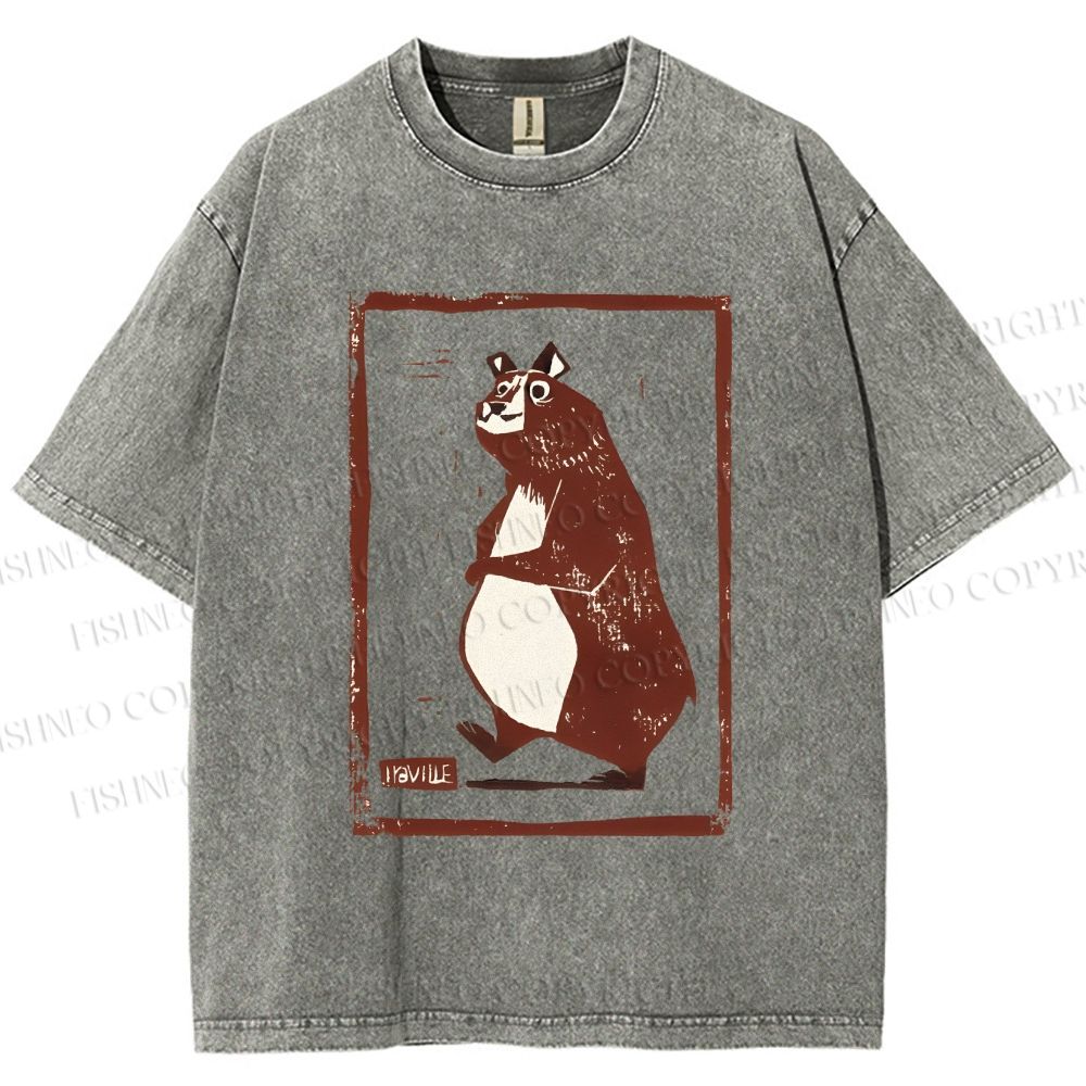 Unisex Cartoon Bear Printed Washed Tee