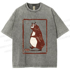 Unisex Cartoon Bear Printed Washed Tee