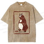 Unisex Cartoon Bear Printed Washed Tee