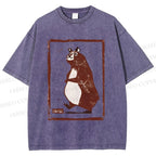 Unisex Cartoon Bear Printed Washed Tee