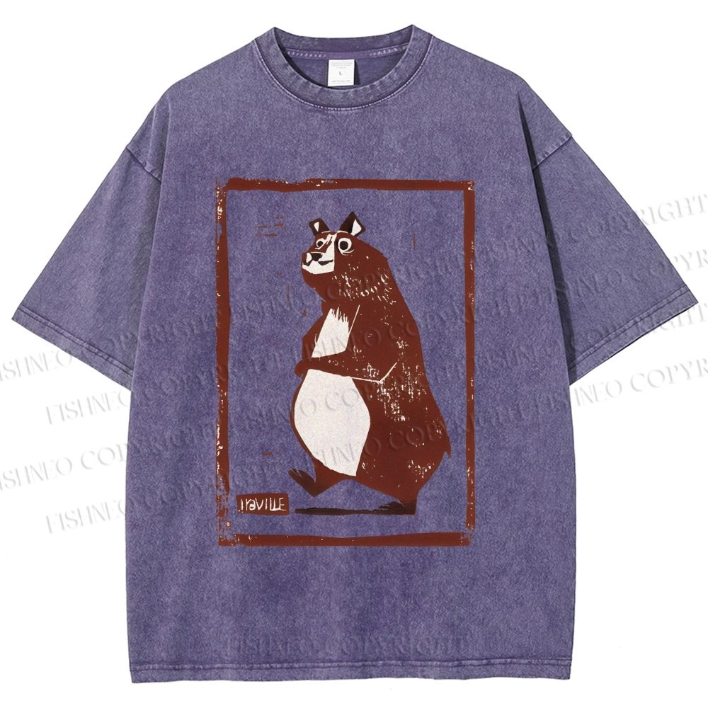 Unisex Cartoon Bear Printed Washed Tee