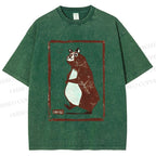 Unisex Cartoon Bear Printed Washed Tee