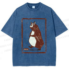 Unisex Cartoon Bear Printed Washed Tee