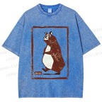 Unisex Cartoon Bear Printed Washed Tee