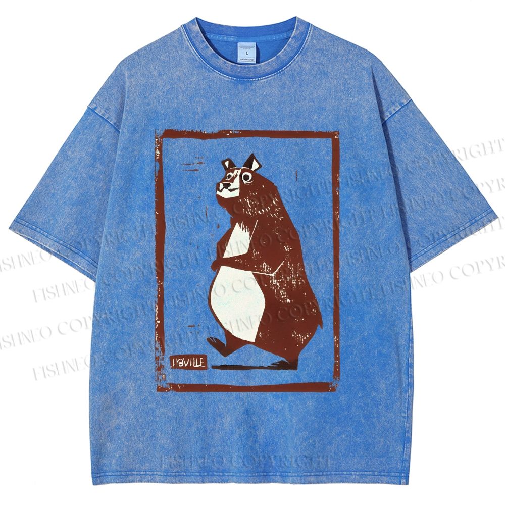 Unisex Cartoon Bear Printed Washed Tee