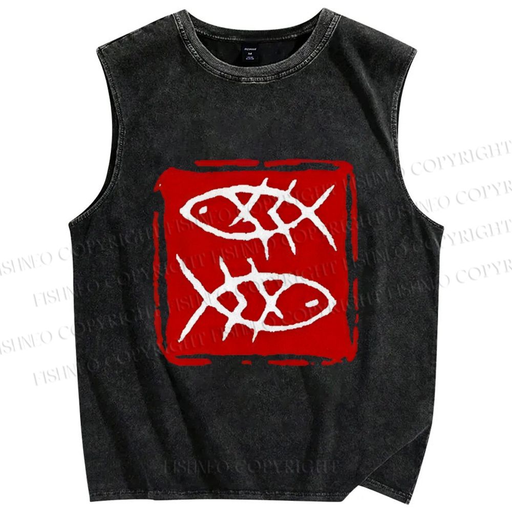 Unisex Seal Fish Printed Washed Tank Top