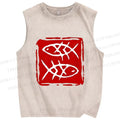 Unisex Seal Fish Printed Washed Tank Top