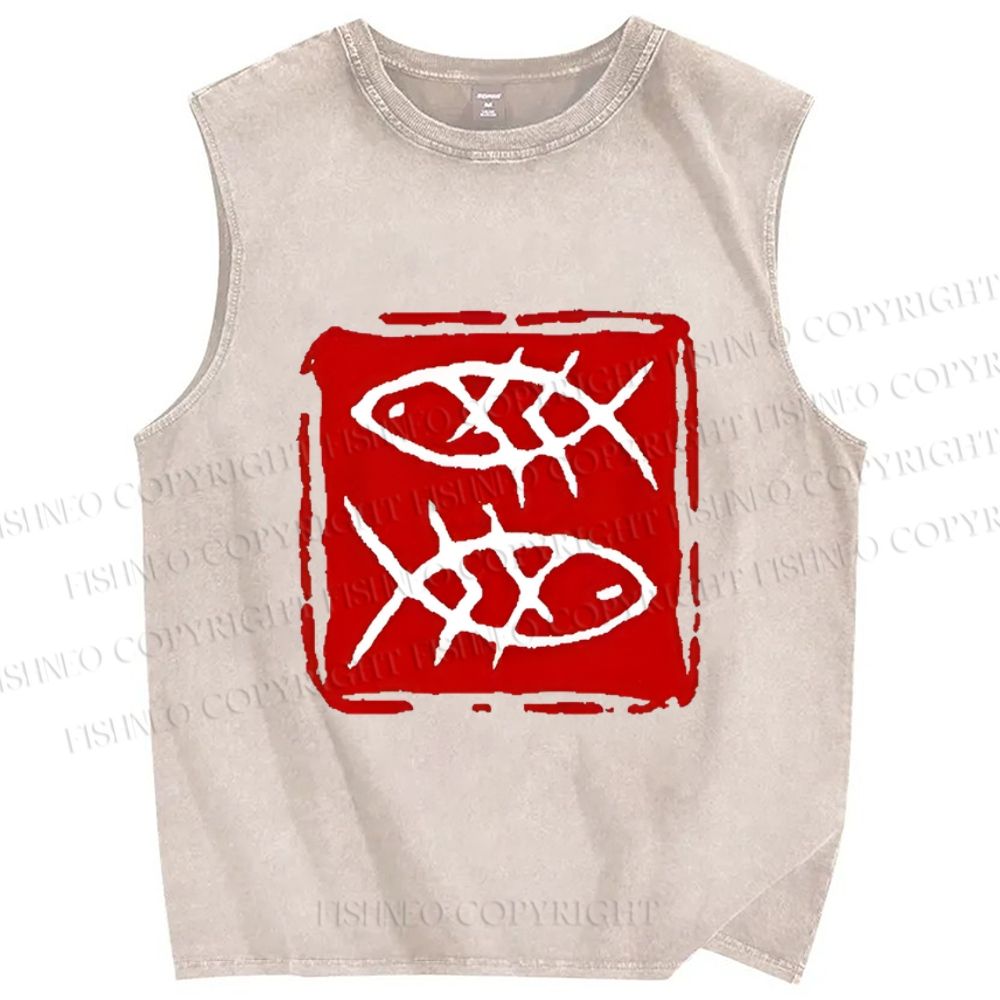 Unisex Seal Fish Printed Washed Tank Top