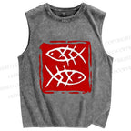 Unisex Seal Fish Printed Washed Tank Top