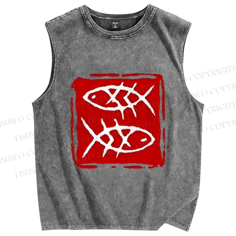 Unisex Seal Fish Printed Washed Tank Top