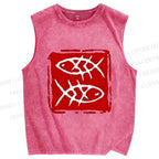 Unisex Seal Fish Printed Washed Tank Top