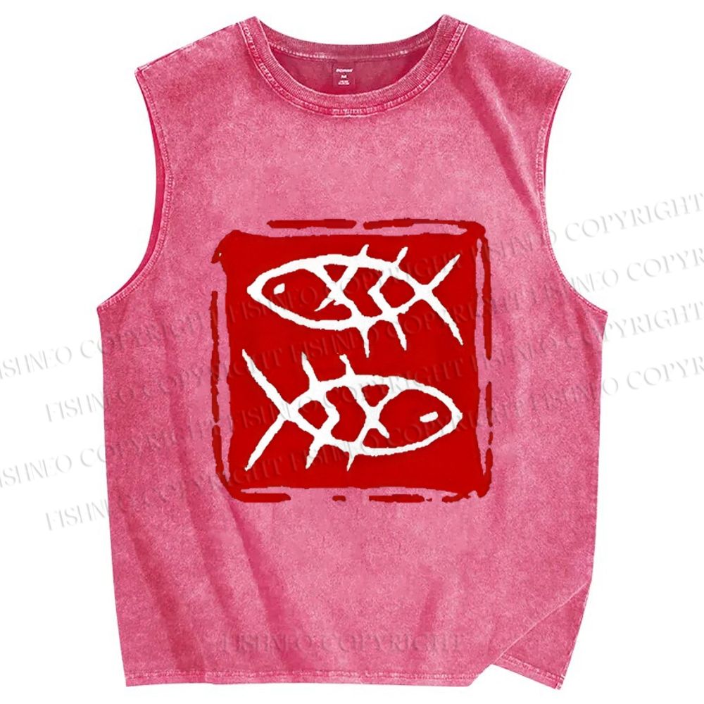 Unisex Seal Fish Printed Washed Tank Top