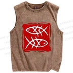 Unisex Seal Fish Printed Washed Tank Top