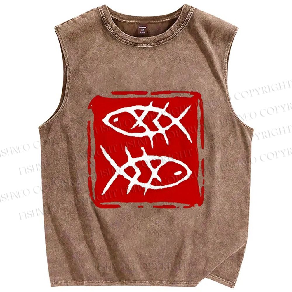 Unisex Seal Fish Printed Washed Tank Top